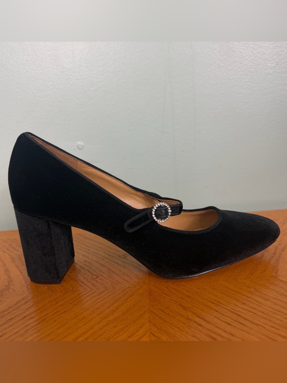 JCrew Black‎ Velvet Mary Jane Pumps Heels Women Size 8.5 New